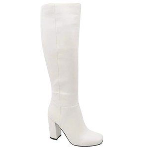 New White Square Toe Chunky Heel Knee Boots